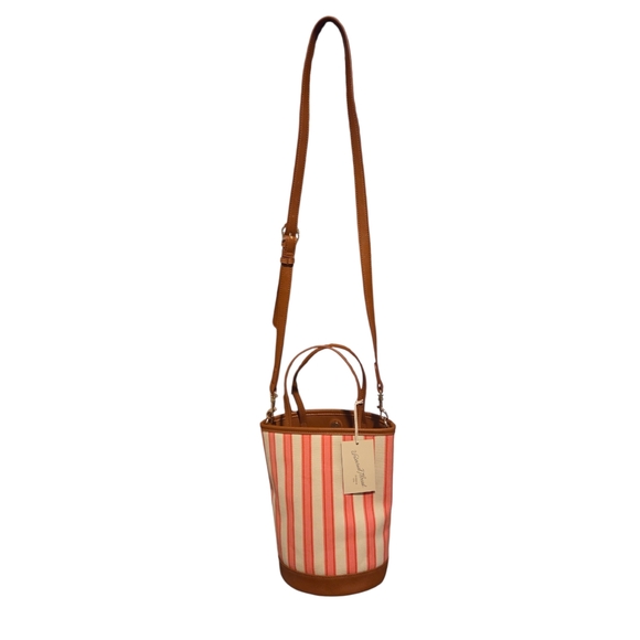 Universal Thread - NEW Striped Canvas Bucket Satchel / Crossbody Vegan Leather - Picture 5 of 11